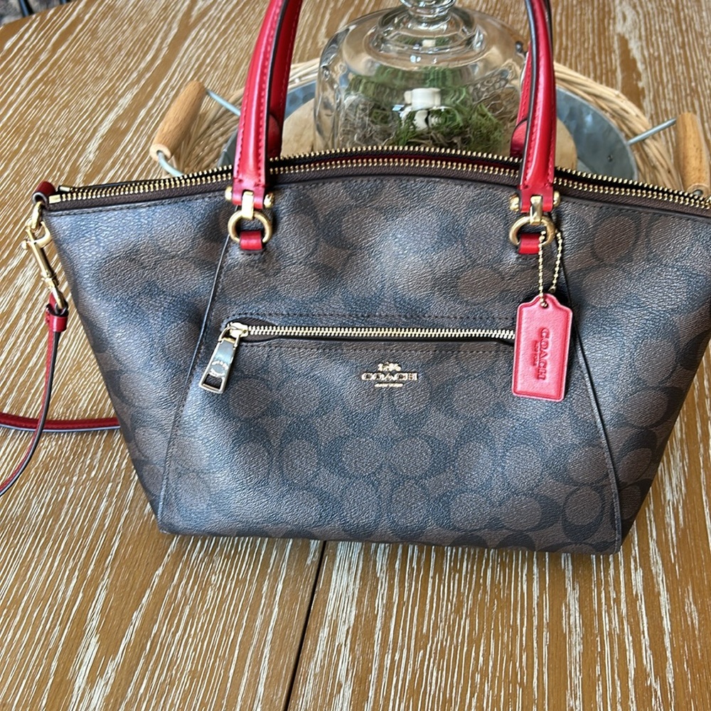 Coach Prairie Satchel in Red and Brown Signature C